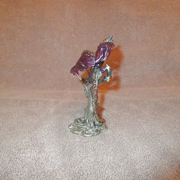 Pewter Dragon Iridescent 2 Headed Serpent Heart Crystal Winged Fantasy Figurine - Picture 9 of 11